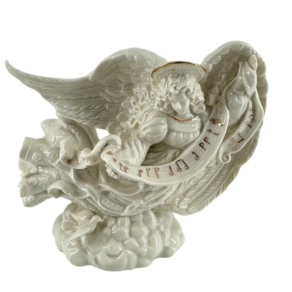 Candle Holder Porcelain Angel Off-White 6.85" T x 9" W x 3.6" D Christmas Statue